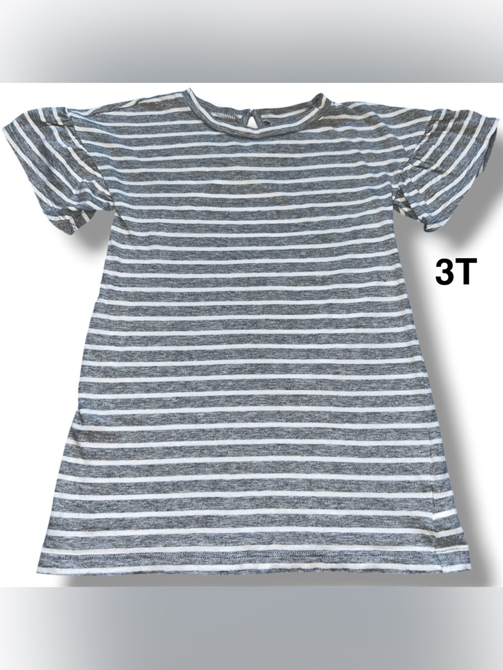 Gap Kids girls ruffles sleeves gray and white stripes cotton dress size 3T.